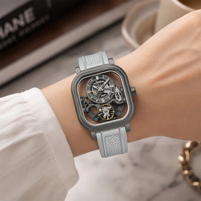 MINBER Velos-Square JC9220G.05 Grey Fluororubber Strap Automatic Watch