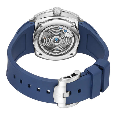 MINBER Prism-Tourbillon JC9217G.03 Silver Blue Silicone Strap Automatic Men's Watch