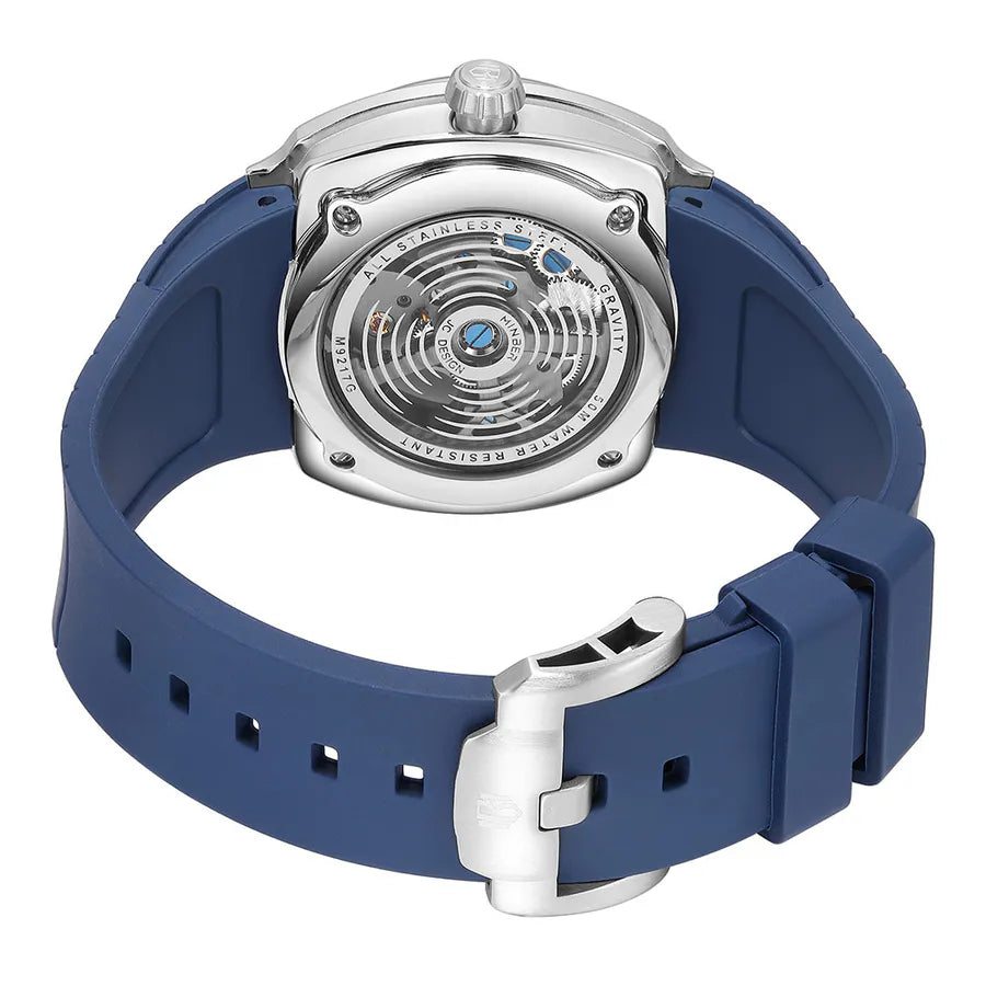 MINBER Prism-Tourbillon JC9217G.03 Silver Blue Silicone Strap Automatic Men's Watch