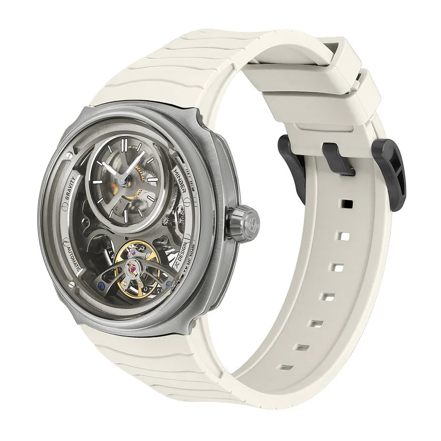 MINBER Prism-Tourbillon JC9217G.01 Silver White Silicone Strap Automatic Men's Watch