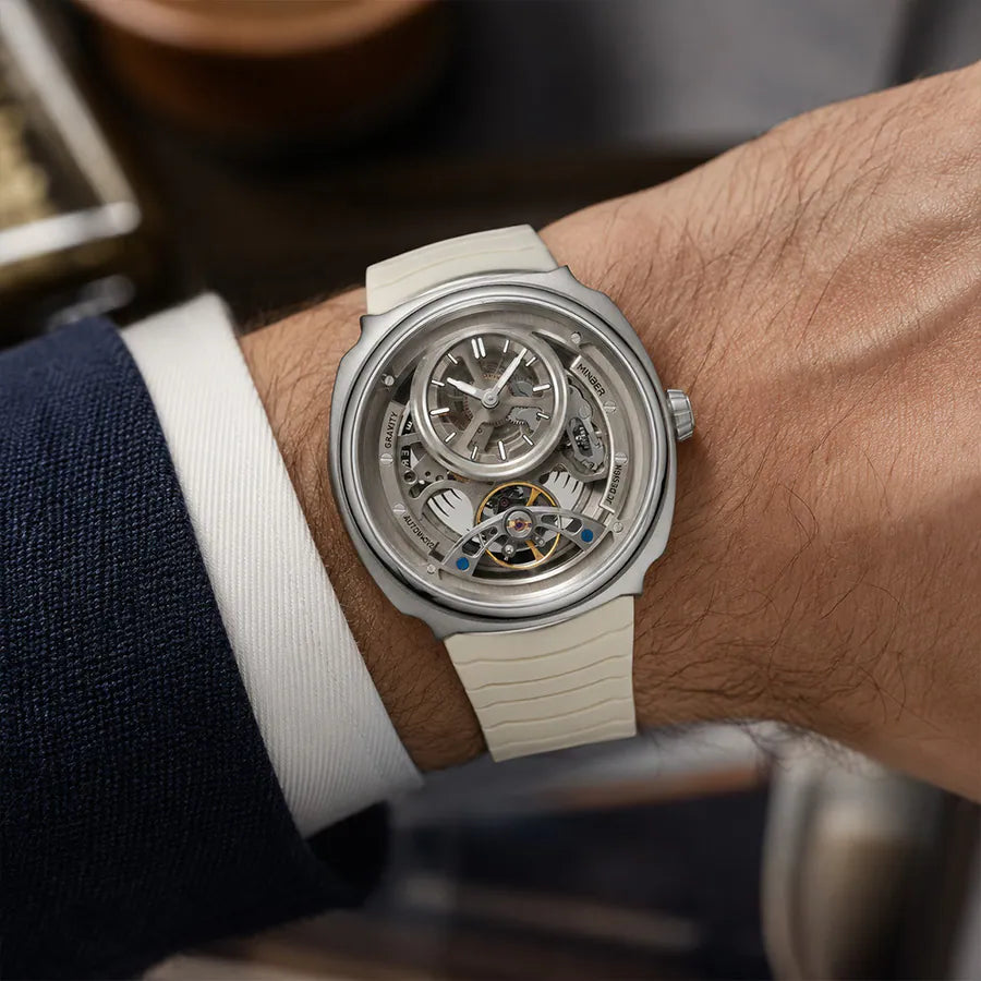 MINBER Prism-Tourbillon JC9217G.01 Silver White Silicone Strap Automatic Men's Watch