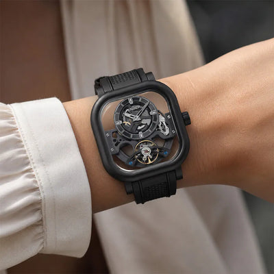 MINBER Velos-Square JC9220G.06 All Black Fluororubber Strap Automatic Watch