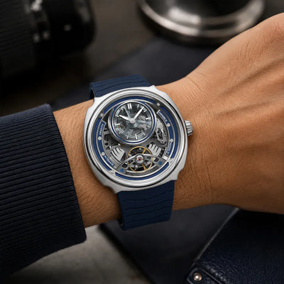 MINBER Prism-Tourbillon JC9217G.03 Silver Blue Silicone Strap Automatic Men's Watch