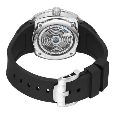 MINBER Prism-Tourbillon JC9217G.02 Silver Black Silicone Strap Automatic Men's Watch