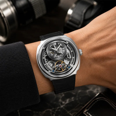 MINBER Prism-Tourbillon JC9217G.02 Silver Black Silicone Strap Automatic Men's Watch