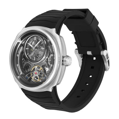 MINBER Prism-Tourbillon JC9217G.02 Silver Black Silicone Strap Automatic Men's Watch