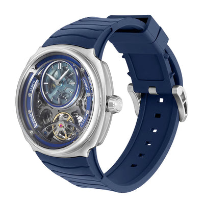 MINBER Prism-Tourbillon JC9217G.03 Silver Blue Silicone Strap Automatic Men's Watch