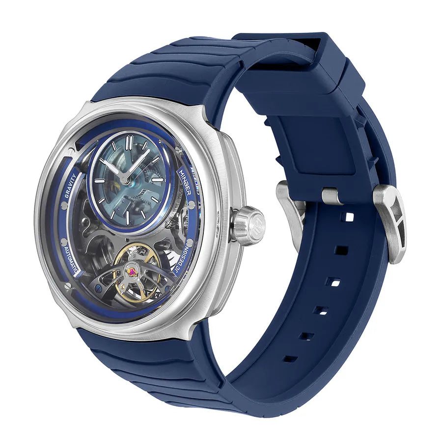 MINBER Prism-Tourbillon JC9217G.03 Silver Blue Silicone Strap Automatic Men's Watch