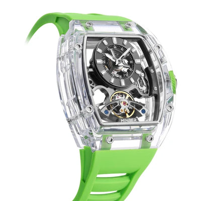 MINBER AETHER JC9027G-3.01 Green Rubber Strap Automatic Skeleton Watch