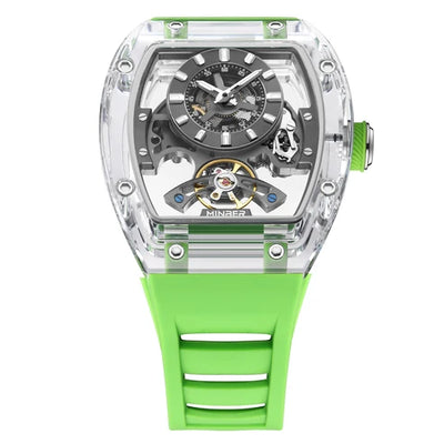 MINBER AETHER JC9027G-3.01 Green Rubber Strap Automatic Skeleton Watch