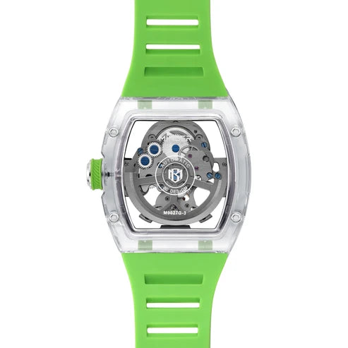 MINBER AETHER JC9027G-3.01 Green Rubber Strap Automatic Skeleton Watch