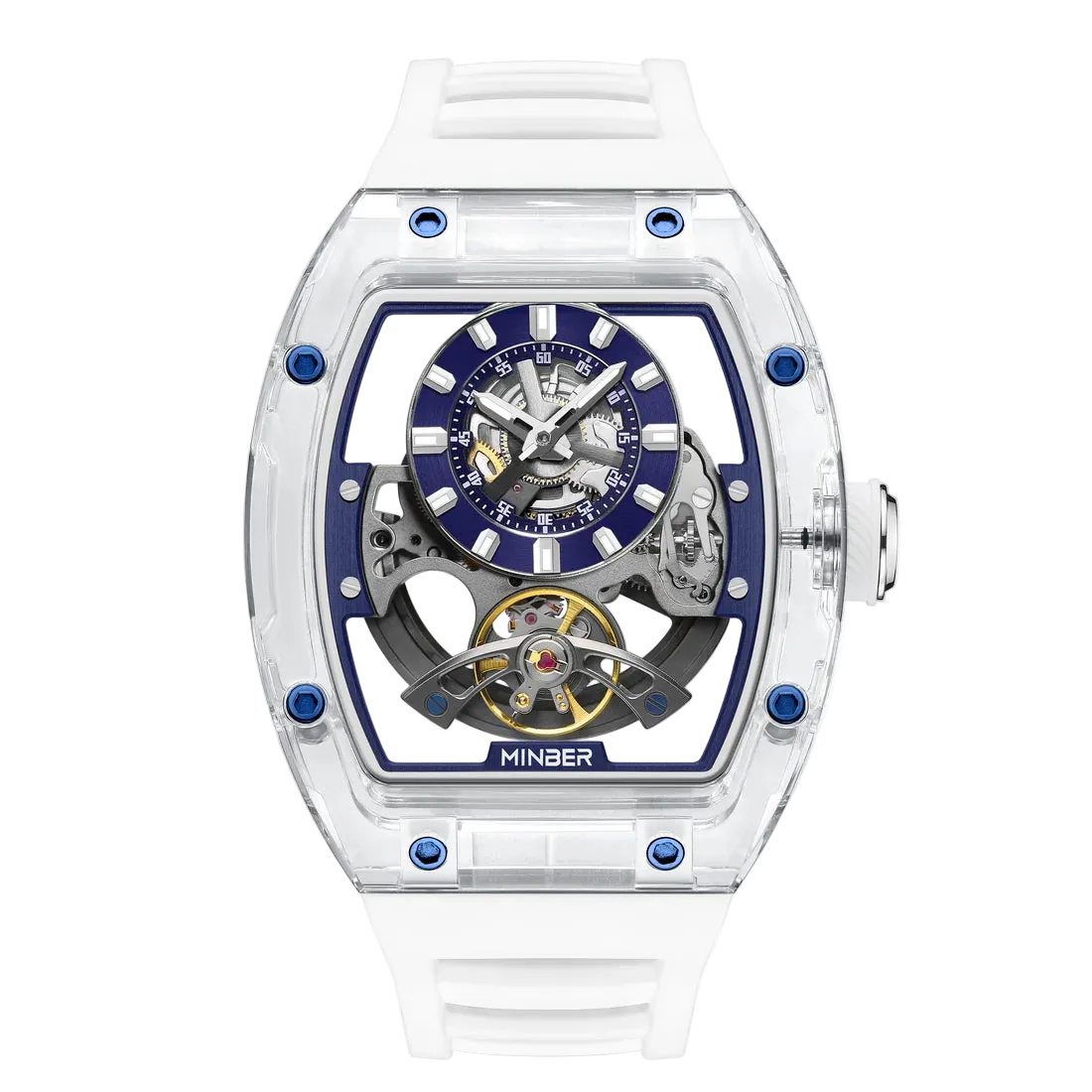MINBER AETHER JC9027G-3.02 White Rubber Strap Automatic Skeleton Watch