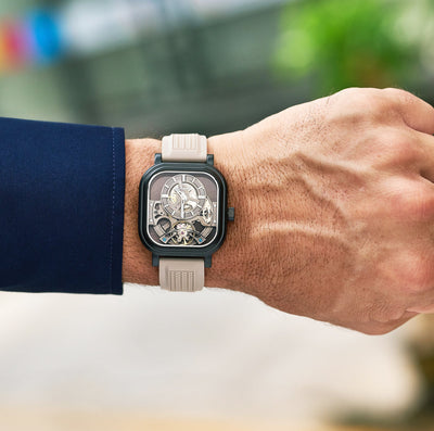 MINBER Velos-Square JC9220G.03 Grey Fluororubber Strap Automatic Watch
