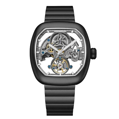 MINBER Skeleton-X JC9253G-1.01 All Black Steel Chain Automatic Watch