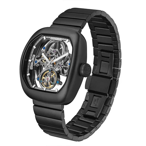 MINBER Skeleton-X JC9253G-1.01 All Black Steel Chain Automatic Watch