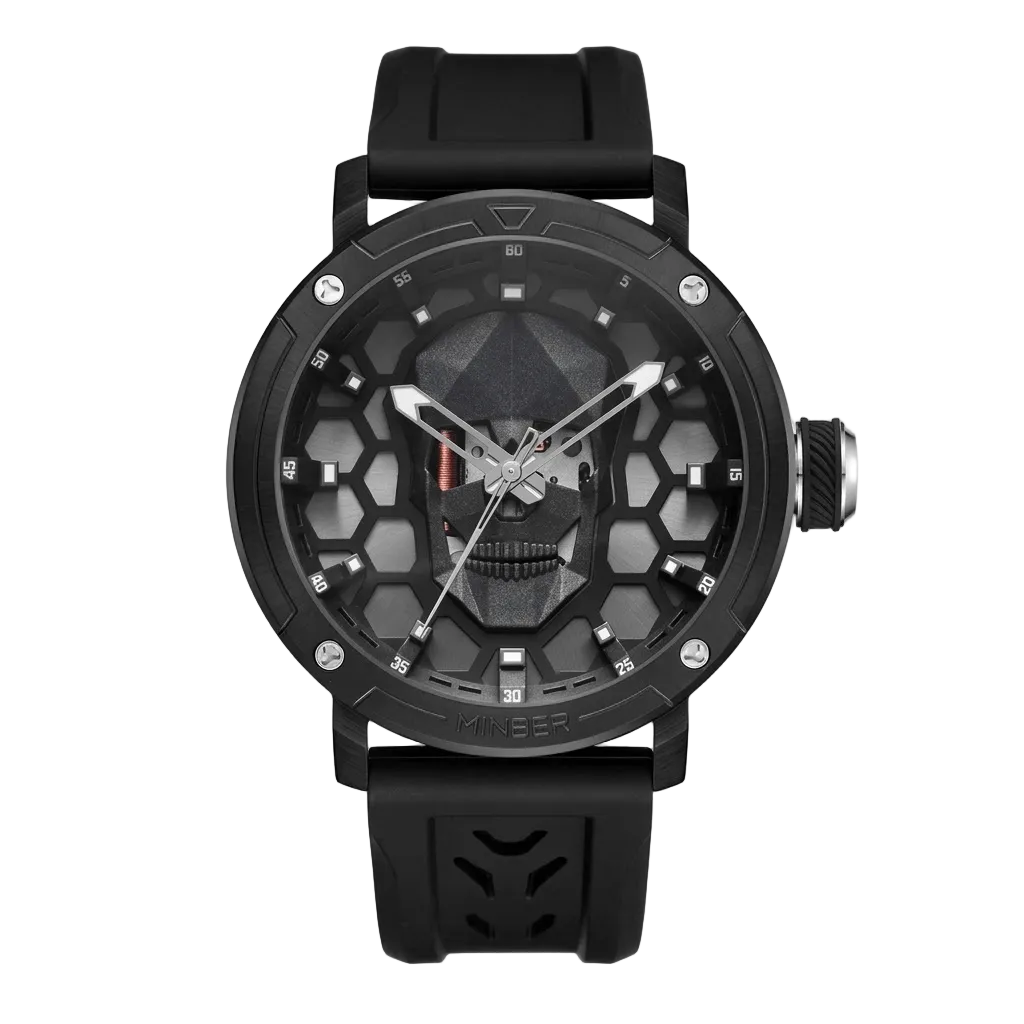 MINBER Skullex-Phentom JC9092G.01 All Black With Black Silicon Strap Quartz Watch