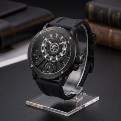 MINBER Obsidian-Mech JC9101G.01 All Black With Black Rubber Strap Quartz Watch