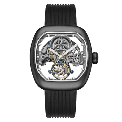 MINBER Skeleton-X JC9253G-1.02 All Black Silicon Strap Automatic Watch