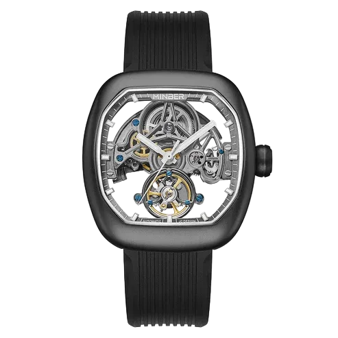 MINBER Skeleton-X JC9253G-1.02 All Black Silicon Strap Automatic Watch