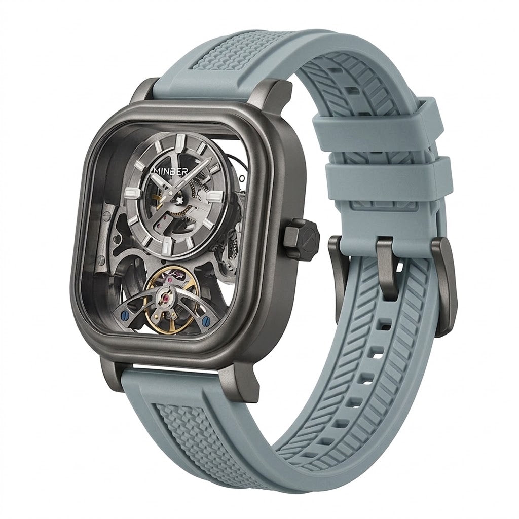 MINBER Velos-Square JC9220G.05 Grey Fluororubber Strap Automatic Watch