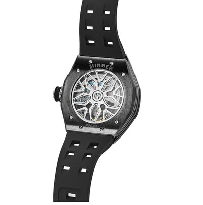 MINBER NOVA JC9045G.03 - Deep Black Silicon Strap Skeleton Automatic Watch