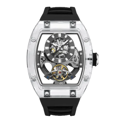 MINBER AETHER JC9027G-3.03 Black Rubber Strap Automatic Skeleton Watch