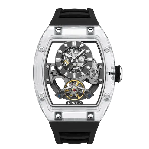 MINBER AETHER JC9027G-3.03 Black Rubber Strap Automatic Skeleton Watch