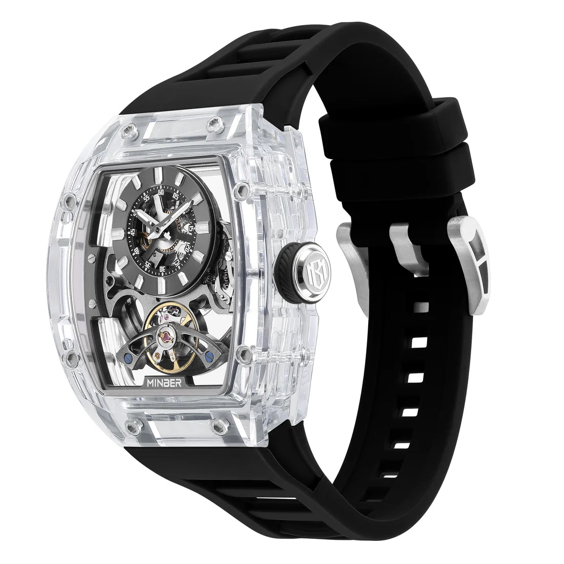MINBER AETHER JC9027G-3.03 Black Rubber Strap Automatic Skeleton Watch