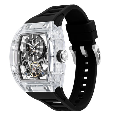 MINBER AETHER JC9027G-3.03 Black Rubber Strap Automatic Skeleton Watch