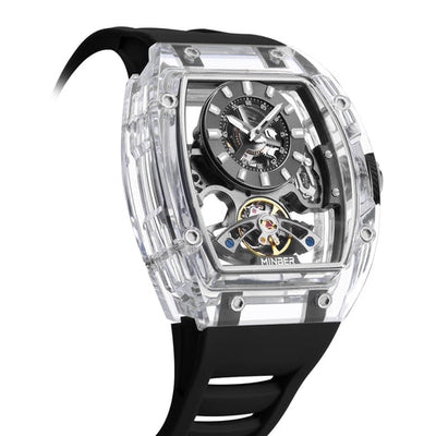 MINBER AETHER JC9027G-3.03 Black Rubber Strap Automatic Skeleton Watch