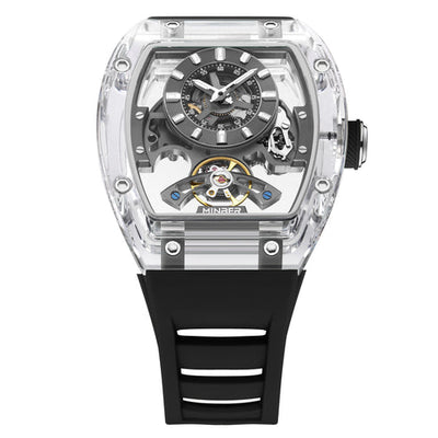 MINBER AETHER JC9027G-3.03 Black Rubber Strap Automatic Skeleton Watch