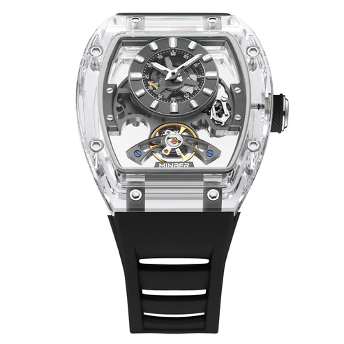MINBER AETHER JC9027G-3.03 Black Rubber Strap Automatic Skeleton Watch
