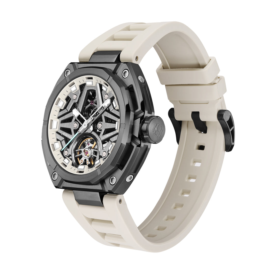 MINBER AeroForge Skeleton JC9236G-2.01 Gunmatelic Beige Silicon Strap Automatic Watch