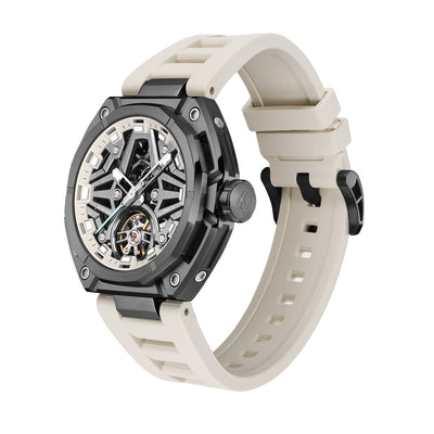 MINBER AeroForge Skeleton JC9236G-2.01 Gunmatelic Beige Silicon Strap Automatic Watch