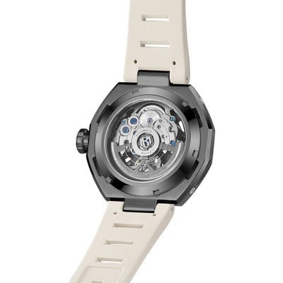 MINBER AeroForge Skeleton JC9236G-2.01 Gunmatelic Beige Silicon Strap Automatic Watch