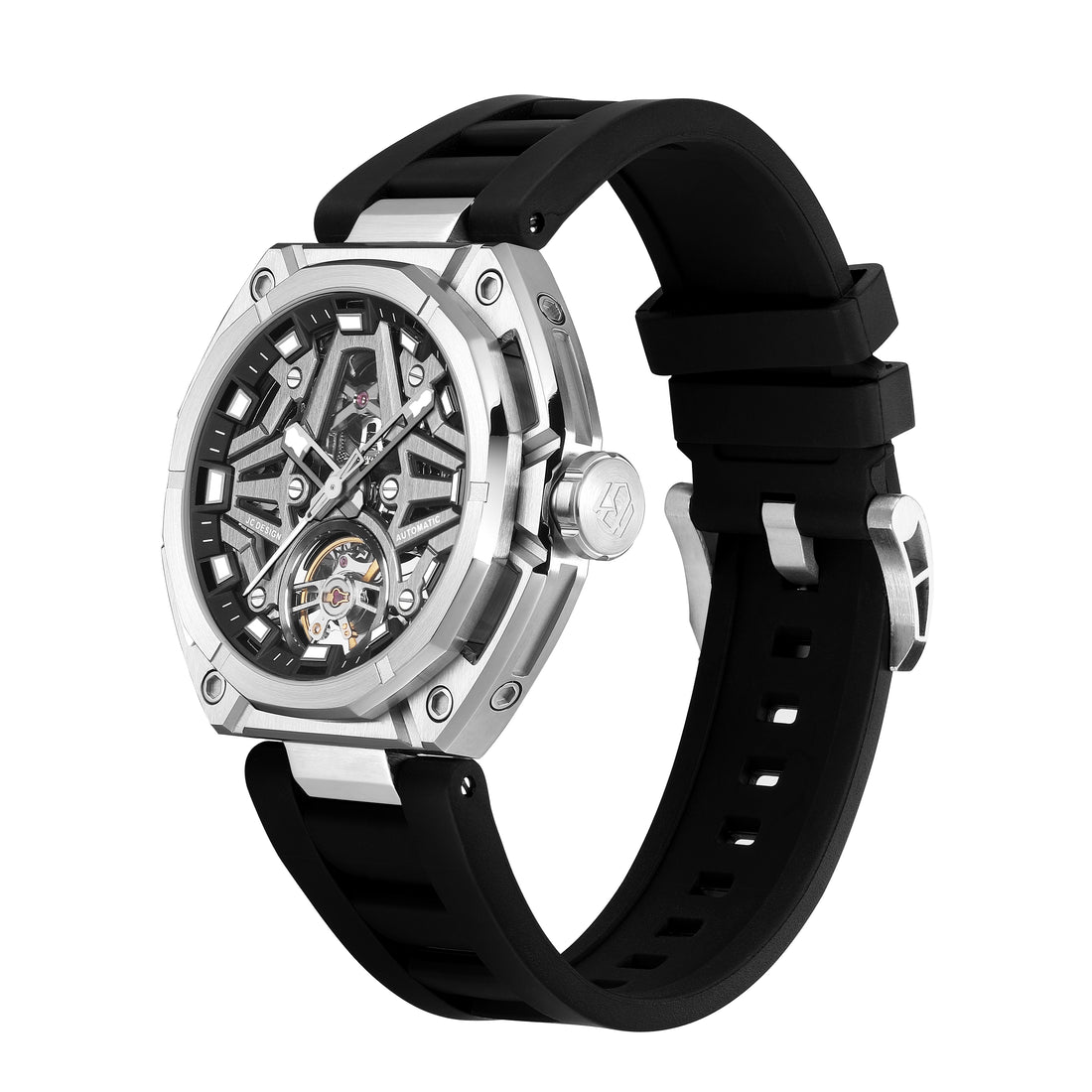 MINBER AeroForge Skeleton JC9236G-2.03 Gunmatelic Beige Silicon Strap Automatic Watch