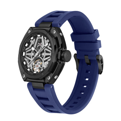 MINBER AeroForge Skeleton JC9236G-2.02 Gunmatelic Blue Silicon Strap Automatic Watch