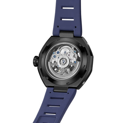 MINBER AeroForge Skeleton JC9236G-2.02 Gunmatelic Blue Silicon Strap Automatic Watch