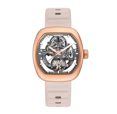 MINBER Skeleton-X JC9253G-2.02 Rose Gold Light Beige Silicon Strap Automatic Watch