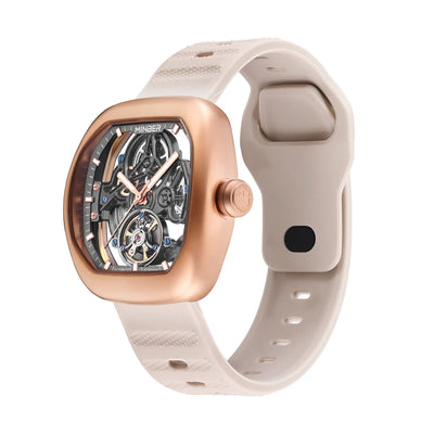 MINBER Skeleton-X JC9253G-2.02 Rose Gold Light Beige Silicon Strap Automatic Watch