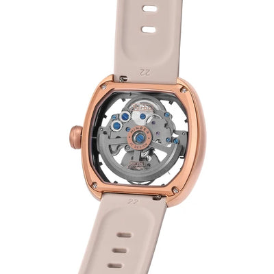 MINBER Skeleton-X JC9253G-2.02 Rose Gold Light Beige Silicon Strap Automatic Watch