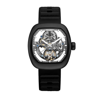 MINBER Skeleton-X JC9253G-1.03 All Black Silicon Strap Automatic Watch