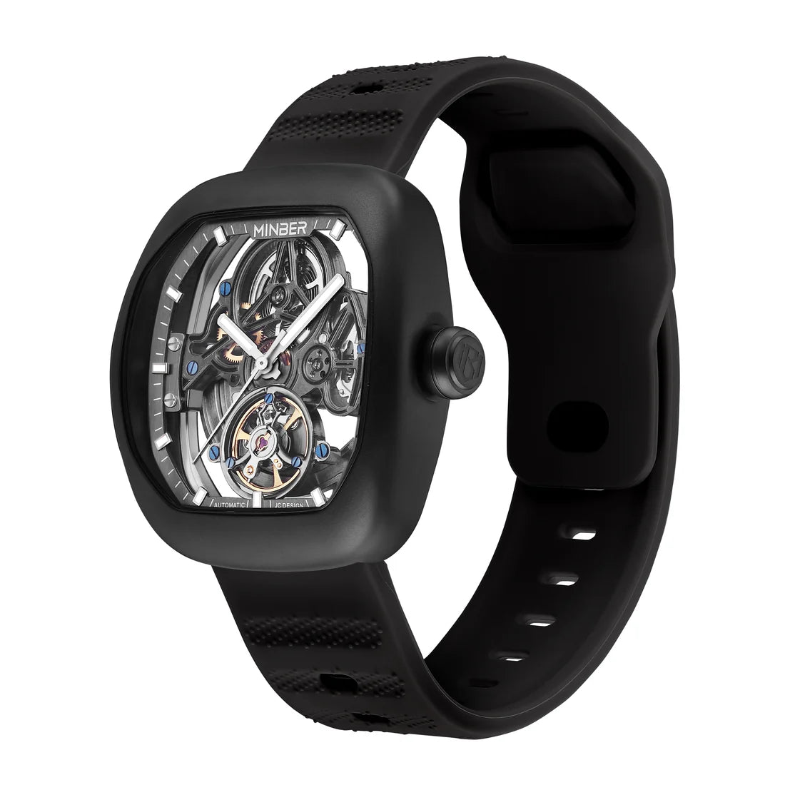 MINBER Skeleton-X JC9253G-1.03 All Black Silicon Strap Automatic Watch