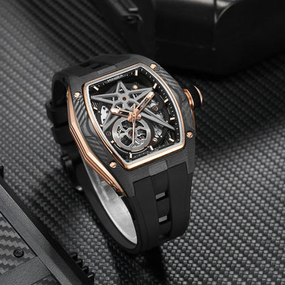 MINBER STAR Skeleton JC9108G.02 Rose Carbon Fiber Automatic Black Rubber Strap