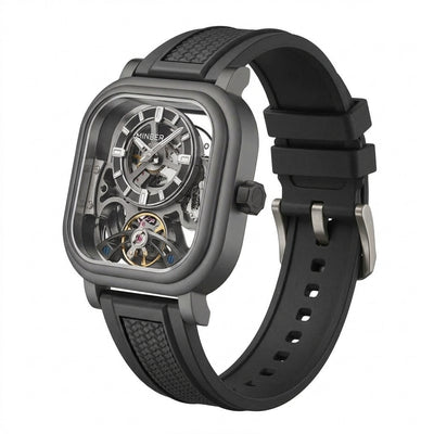 MINBER Velos-Square JC9220G.06 All Black Fluororubber Strap Automatic Watch