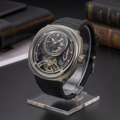 MINBER Prism-Tourbillon JC9217G.02 Silver Black Silicone Strap Automatic Men's Watch