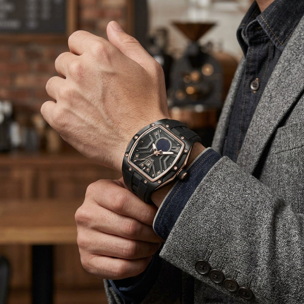MINBER Stellar-X JC9159G.03 Rose Black Stainless Steel Black Rubber Strap Quartz Watch