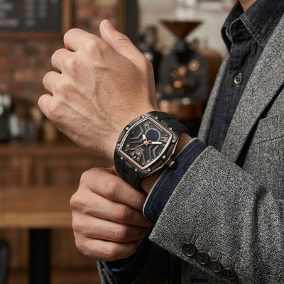 MINBER Stellar-X JC9159G.03 Rose Black Stainless Steel Black Rubber Strap Quartz Watch