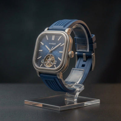 MINBER Heritage Open Heart JC9220G-2.01 Silver Blue Rubber Strap Autoamtic Watch
