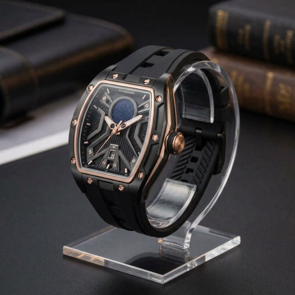 MINBER Stellar-X JC9159G.03 Rose Black Stainless Steel Black Rubber Strap Quartz Watch